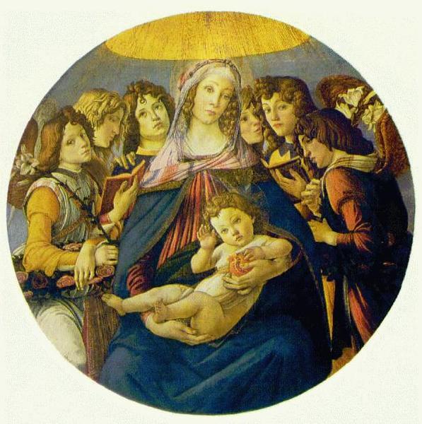 BOTTICELLI, Sandro Madonna of the Pomegranate (Madonna and Child and six Angels) fdgd Sweden oil painting art